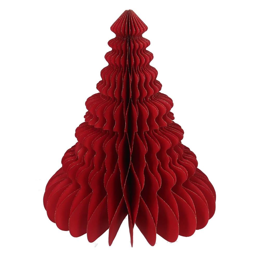 Albero decorativo natalizio in carta rossa con dettagli glitterati, Ø16 cm H20
