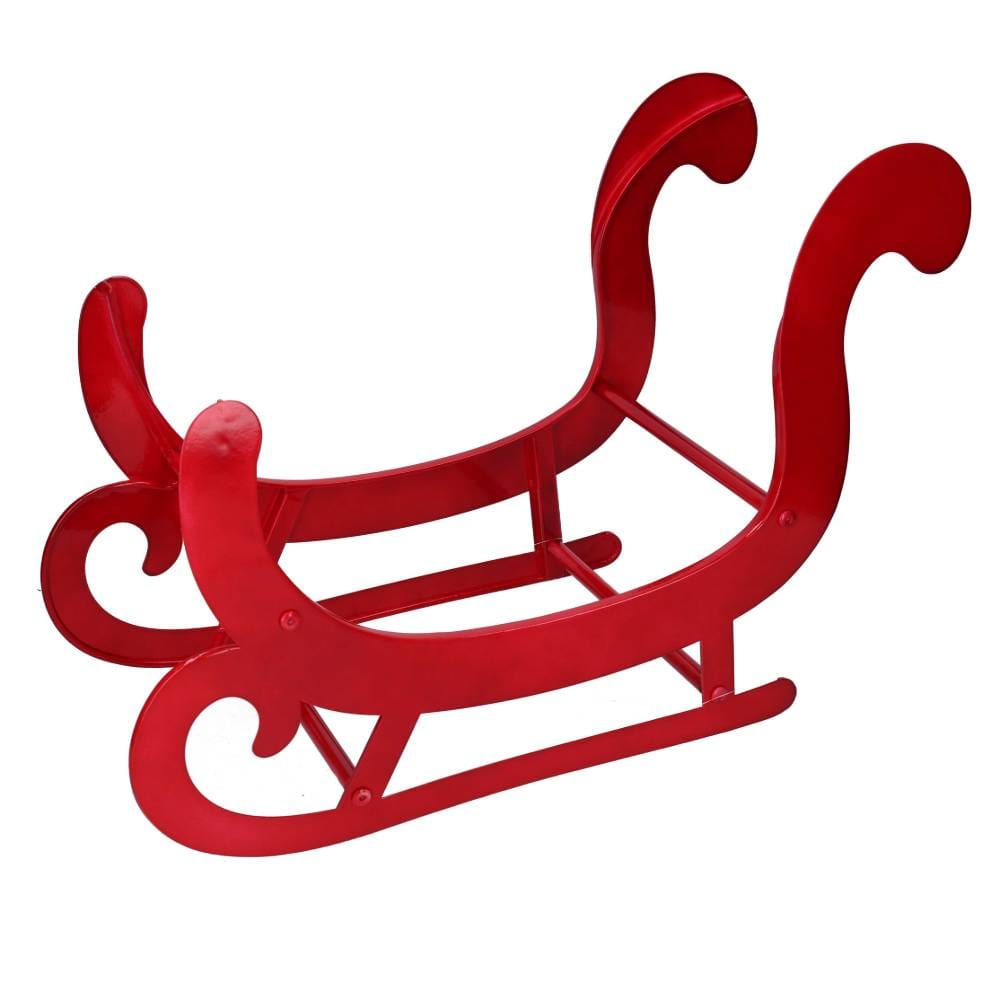 Traîneau décoratif en métal rouge, cm 55x25x38,5