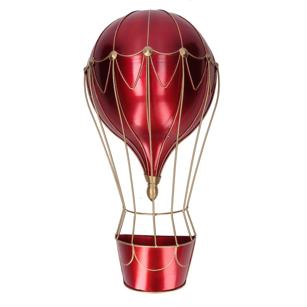 Mongolfiera decorativa in metallo rosso e oro da appendere alla parete, H 62,5 cm