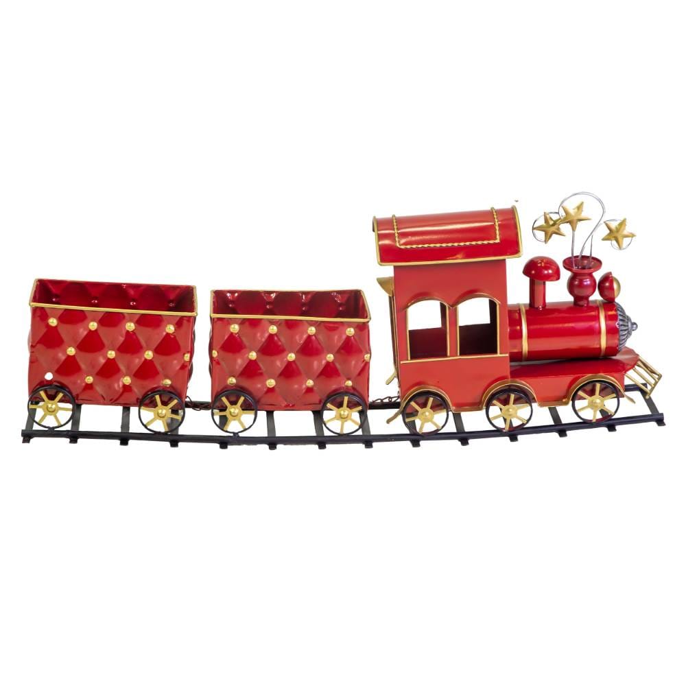 Trenino decorativo natalizio rosso in metallo L 85 cm - immagine 3