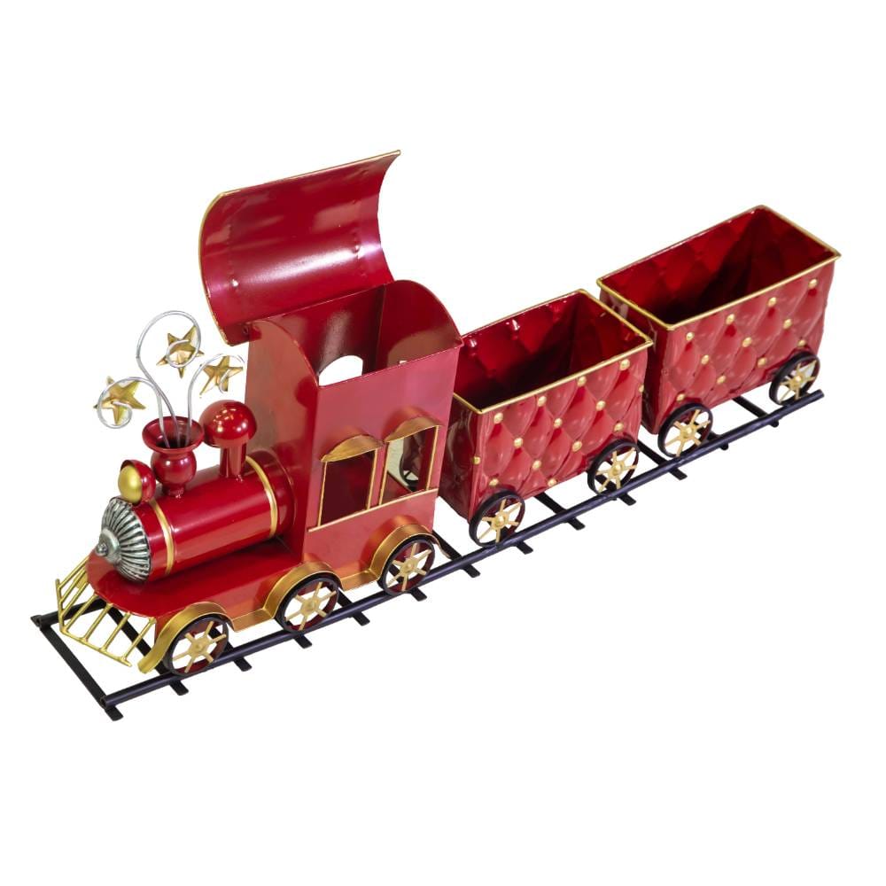 Trenino decorativo natalizio rosso in metallo L 85 cm - immagine 2
