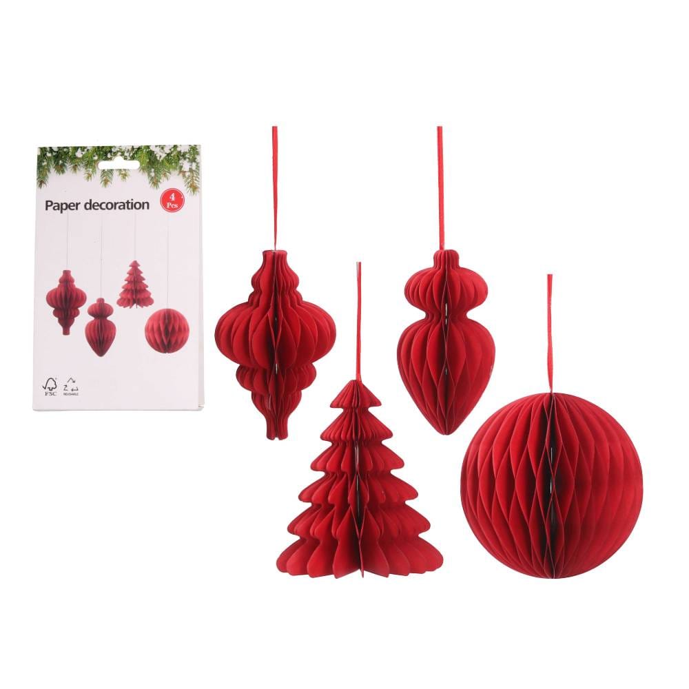 Set 4 addobbi in carta rossa 15 cm - immagine 2