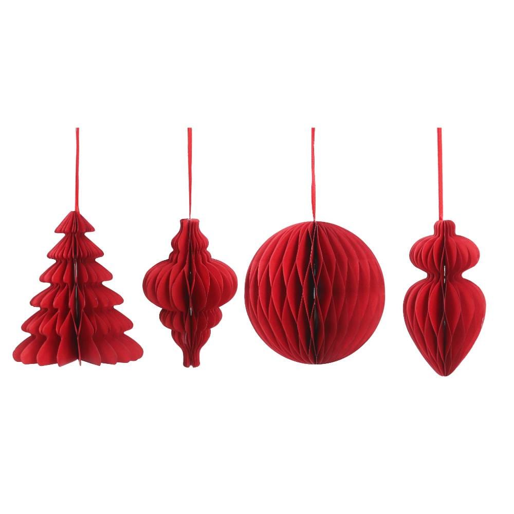 Set 4 addobbi in carta rossa 15 cm