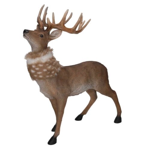 Renne décoratif de Noël en résine avec fourrure naturelle hauteur 45 cm