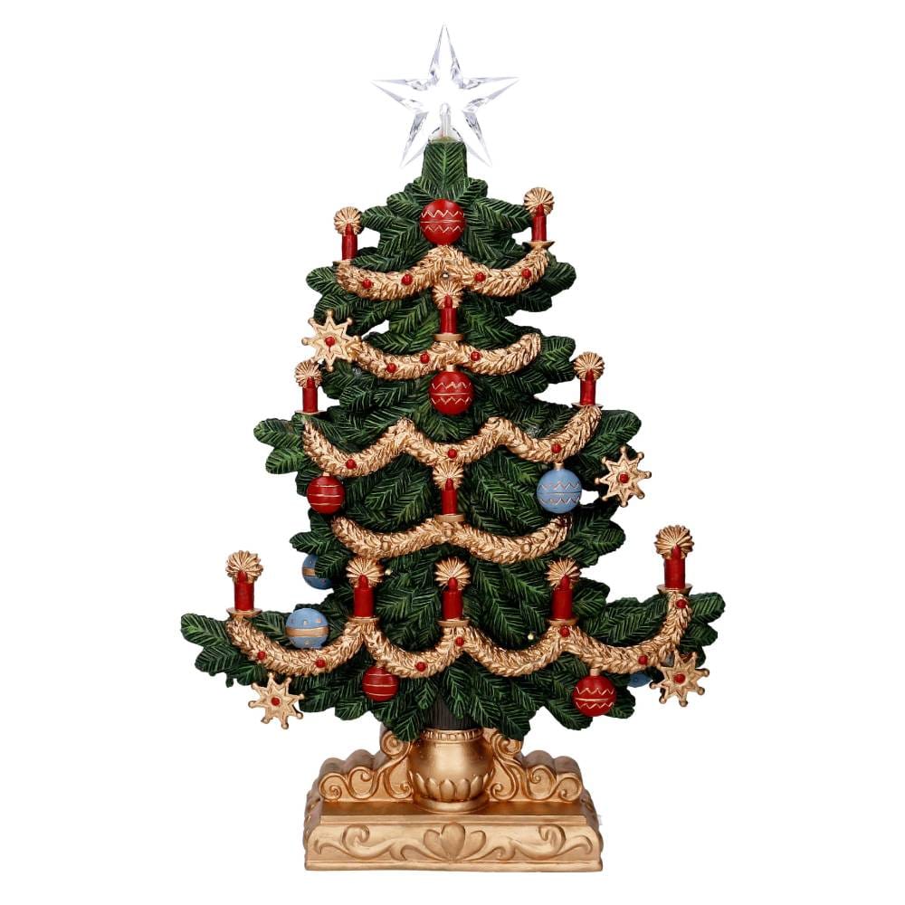 Árbol de Navidad decorativo de resina verde y dorada con LEDs