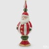 Récipient décoratif en forme de Père Noël en céramique brillante rouge, blanche et verte avec des détails dorés.