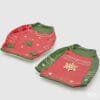 Vassoio natalizio in ceramica smaltata a forma di maglione con decori oro, disponibile in due versioni: fiocco di neve o albero.