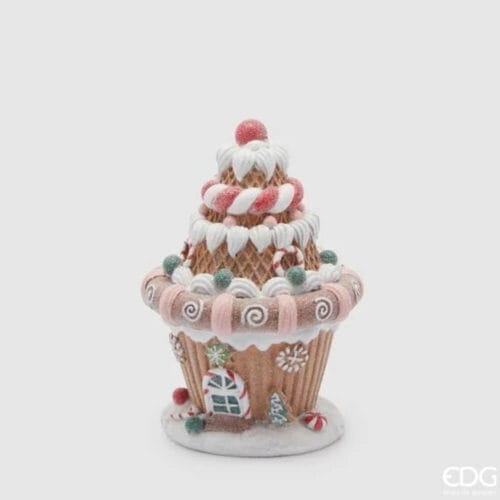 Torta decorativa EDG a forma di cupcake con decori effetto panna, caramelle e bastoncini zuccherati.