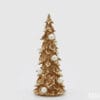 Albero decorativo dorato con foglie scolpite e perle bianche effetto madreperla.