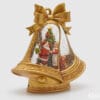 Carillon natalizio dorato a forma di doppia campana con Babbo Natale, albero, renna e figure in movimento, decorato con fiocco.