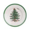 Piattino natalizio in ceramica bianca con decoro albero di Natale e profilo verde, collezione Abies Natalis.