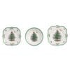 Servizio da tavola natalizio con piatti in ceramica decorati con albero di Natale e bordi verdi, collezione Abies Natalis.