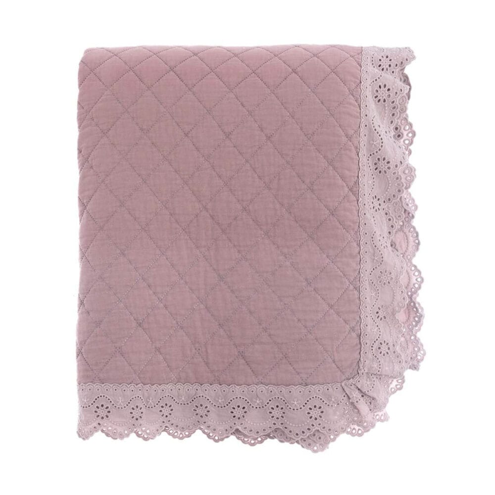 Blanc MariClo Colcha doble rosa con encaje sangallo + 2 fundas de almohada - Imagen 3