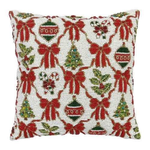 Alternative view of Blanc MariClò Coussin de Noël Perles et nœuds 35x35 cm