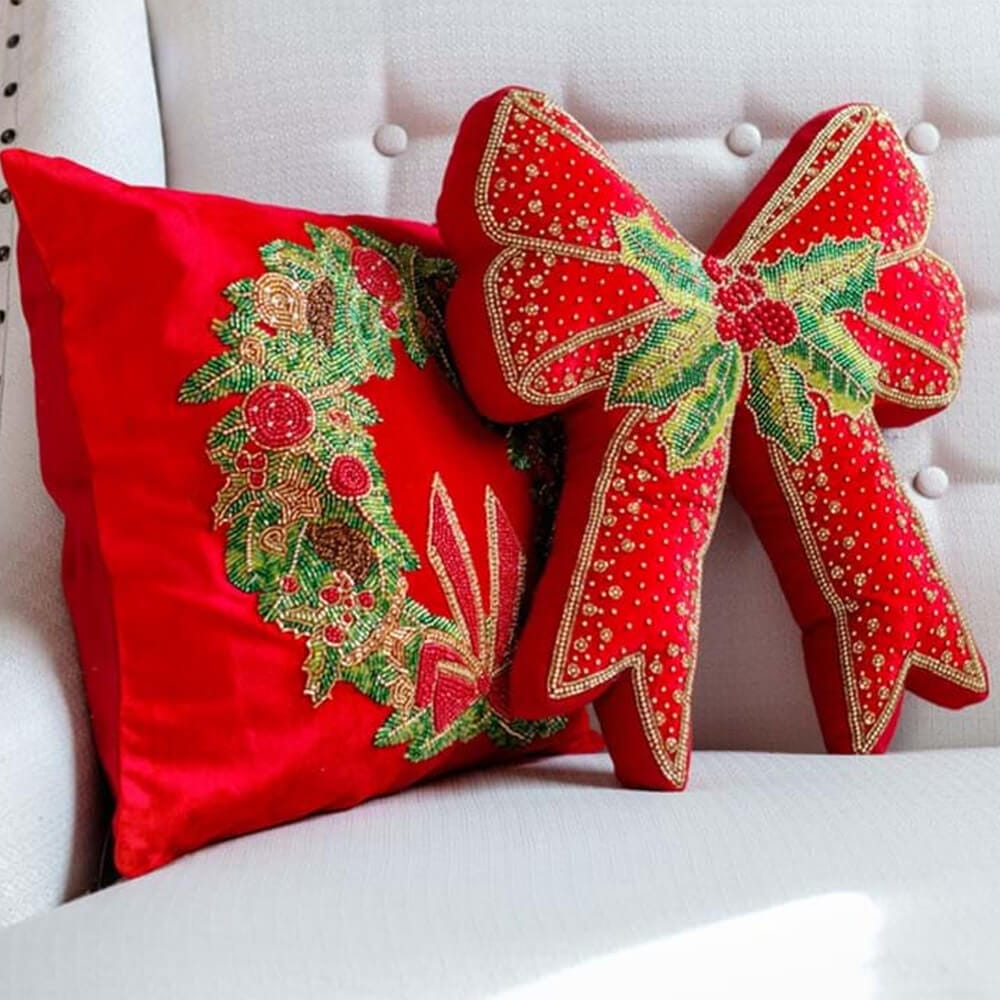 Blanc MariClo' Cojín Cinta de Navidad Rojo 38x40 cm - Imagen 2