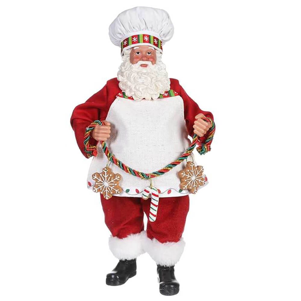 Decorazione natalizia Babbo Natale cuoco con grembiule bianco e biscotti