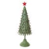 Albero di Natale decorativo in metallo verde con sfere rosse e stella rossa sulla cima, su base scanalata.