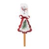 Set con spatola in silicone decorata con cavallino e stampino in tessuto a forma di albero di Natale, fiocco rosso e manico in legno.