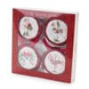 Set 4 medaglioni natalizi decorati con cavallini, fiocco e cuore azzurro. Con nastrino rosso e scatola regalo La Giostra di Amelie.