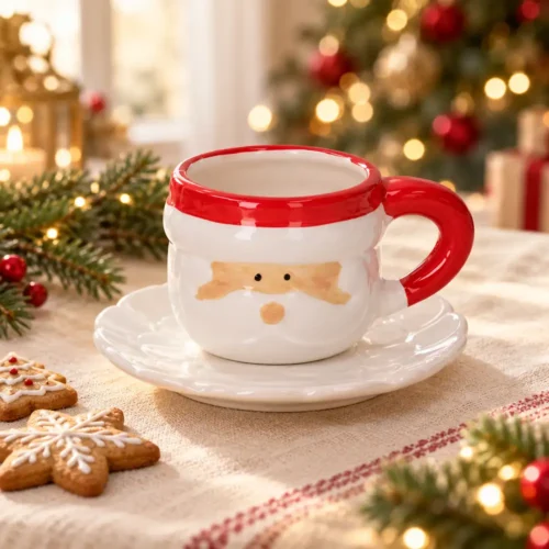 Tazzina con piattino Babbo Natale Ø9xH9 cm