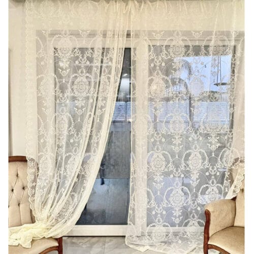 Paire de Rideaux Anthemis Mia Per Te avec broderie florale blanche, taille 140x290 cm