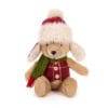 Orsetto seduto in peluche con gilet a quadri, cappello in pelliccia e sciarpa verde, collezione La Giostra di Amelie.
