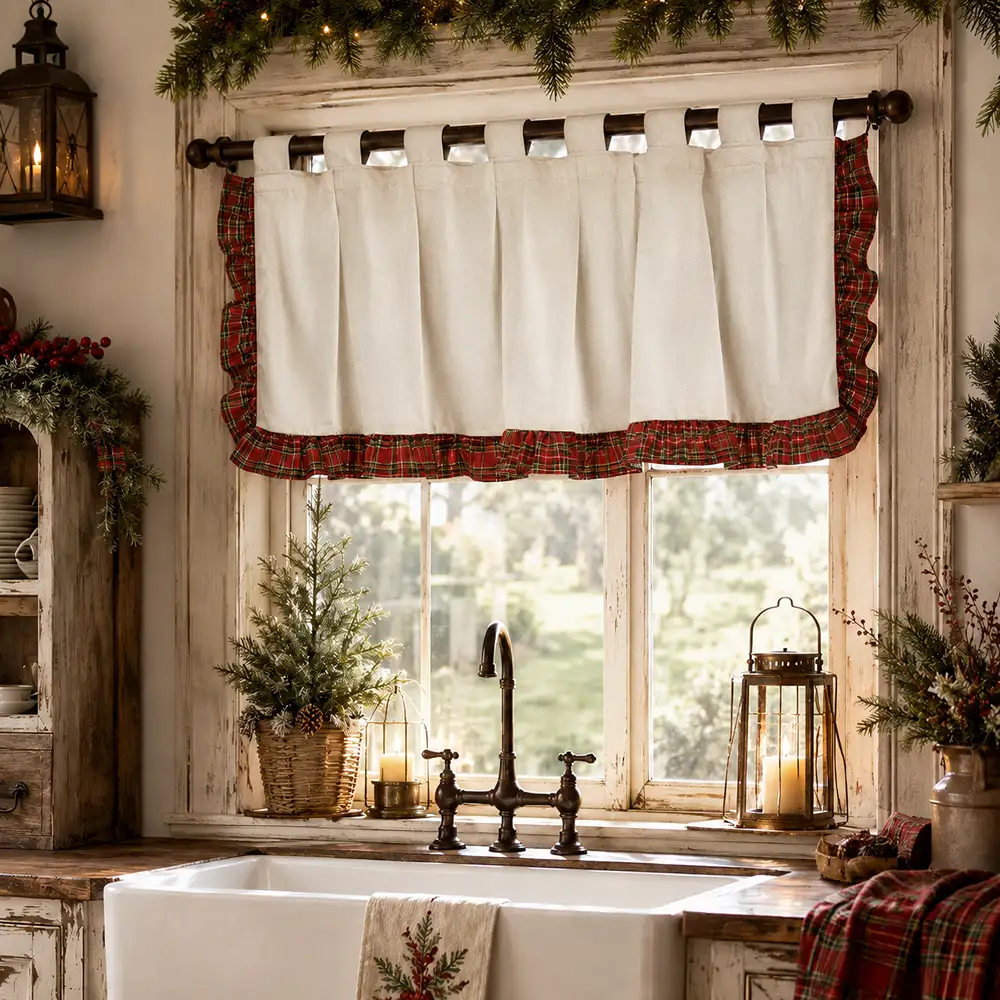 Clodette Mantovana Velluto Panna con Rouche Tartan 150x50 cm