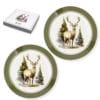 Set 2 piatti in ceramica decorati con cervo e alberi, con scatola regalo illustrata.