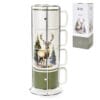 Set di 4 tazze in ceramica con decoro Bosco Incantato, impilabili su supporto a colonna in metallo e confezionate in scatola regalo.