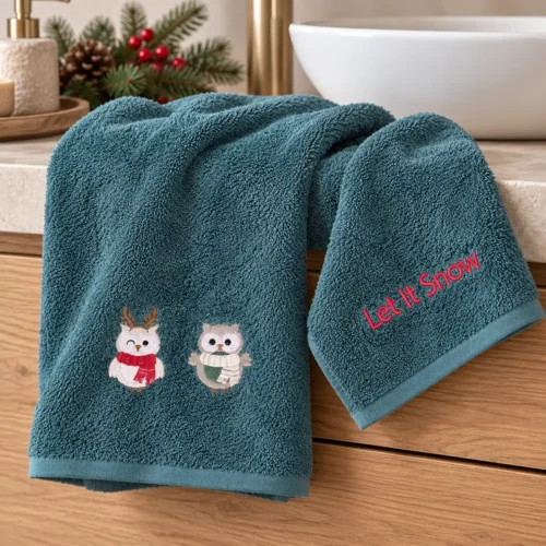 L’Atelier 17 Coppia Asciugamani verde LET IT SNOW in Spugna – 100% Cotone