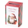 Scatola di cartone rigido decorata con Babbo Natale e scritta “Santa Claus is Coming…”, con lati scozzesi e fessura superiore.