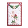 Quadro natalizio in tela con cavallo in posa festosa, decorato con fiocco rosso, alberelli e dettagli verdi, incorniciato da bordi rossi e motivi colorati.