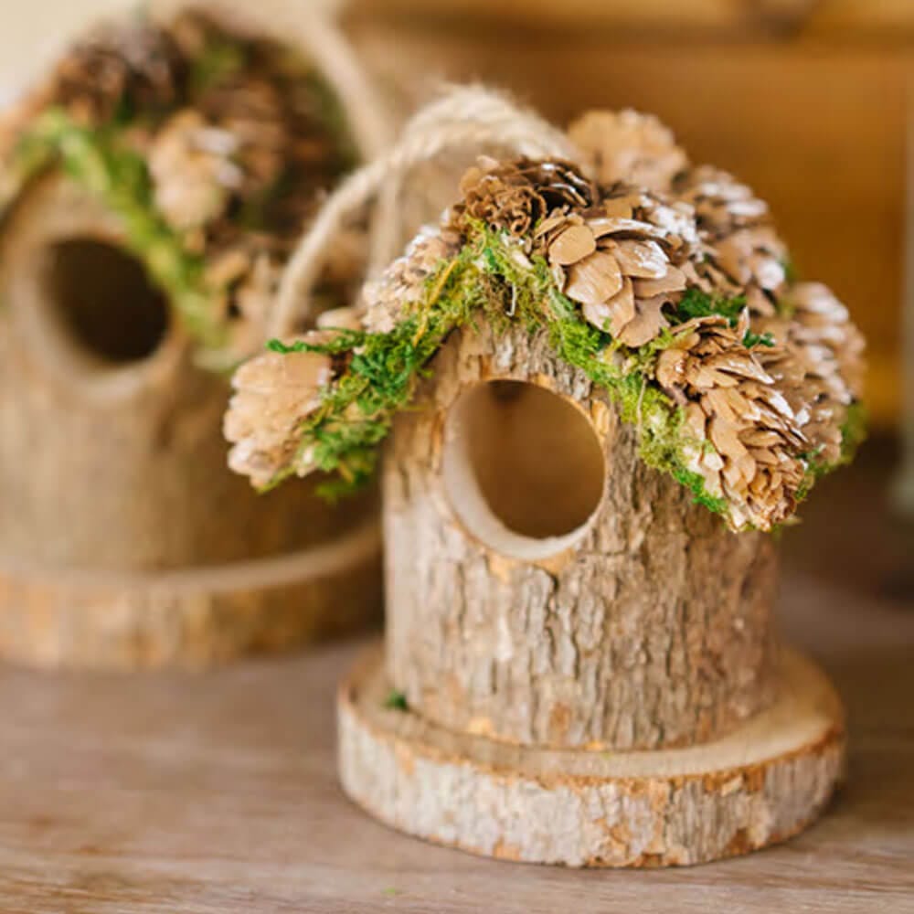 Décoration Maison d'oiseau en bois et mousse - Bosco Incantato - 7x7x8 cm – Image 2