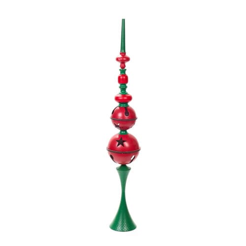 Decorazione natalizia jingle bell rosso e verde in metallo, con intagli a stella, altezza 135 cm, collezione Storia di Natale.