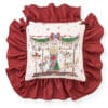 Cuscino per sedia in cotone con stampa giostra natalizia e volant rosso, collezione La Giostra di Amelie, 40x40+15 cm.