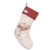 Calza della Befana in cotone con cavallo da giostra e fiocco verde, fondo chiaro con stelle colorate e risvolto rosso in tessuto.