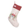 Calza Epifania in cotone con decoro di ferro di cavallo, fiocco e cuore celeste. Fondo panna con stelline e bordo in tessuto rosso.