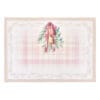 Tovaglietta americana 33x50 cm double face in cotone, con decorazione natalizia di campanelle e fantasia scozzese rosa, collezione Darling.