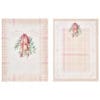Due strofinacci in cotone 50x70 cm con decorazioni natalizie di campanelle, fiocchi rosa e quadretti panna e rosa, collezione Darling.