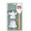 Set cucina natalizio con spatola decorata con poltrona e albero di Natale, e stampini a forma di angelo e campanella.