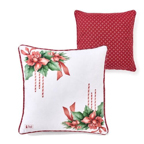 Cuscino natalizio in cotone double face 40x40 cm con imbottitura, lavabile e sfoderabile, collezione Storia di Natale.