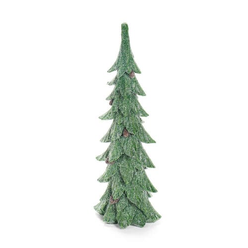 Albero natalizio in resina con glitter verde e pigne decorative, altezza 54,5 cm.