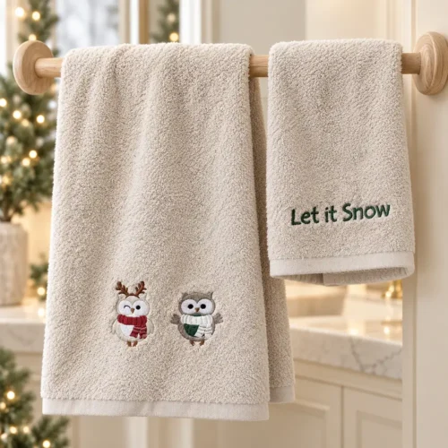 L'Atelier 17 Pareja de toallas de felpa beige LET IT SNOW