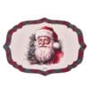Tovaglietta natalizia in vinile con immagine vintage di Babbo Natale e bordo scozzese rosso e verde, sagomata e decorativa.