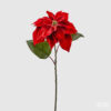 Fiore artificiale di Stella di Natale in velluto rosso con foglie verdi e stelo lungo, firmato EDG.