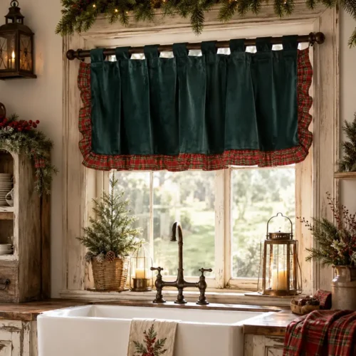 Alternative view of Clodette Manteau en velours vert avec rouche en Tartan 150x50 cm