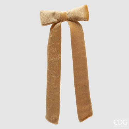 Boucle décorative Enzo De Gasperi en velours doré avec clip arrière en métal pour une fixation facile.