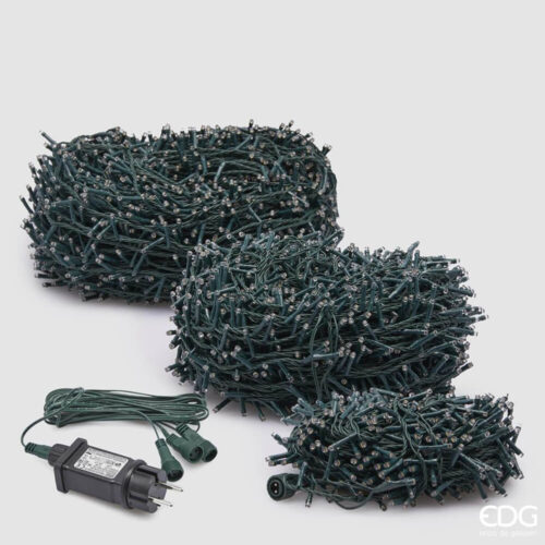 Kit luci di ricambio Enzo De Gasperi con fili verdi e microLED bianco caldo, composto da tre sezioni e trasformatore.