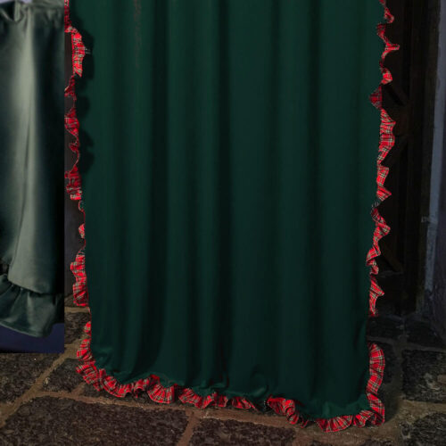 Alternative view of Rideau Velours Vert Clodette avec Rouche Tartan 300x150 cm