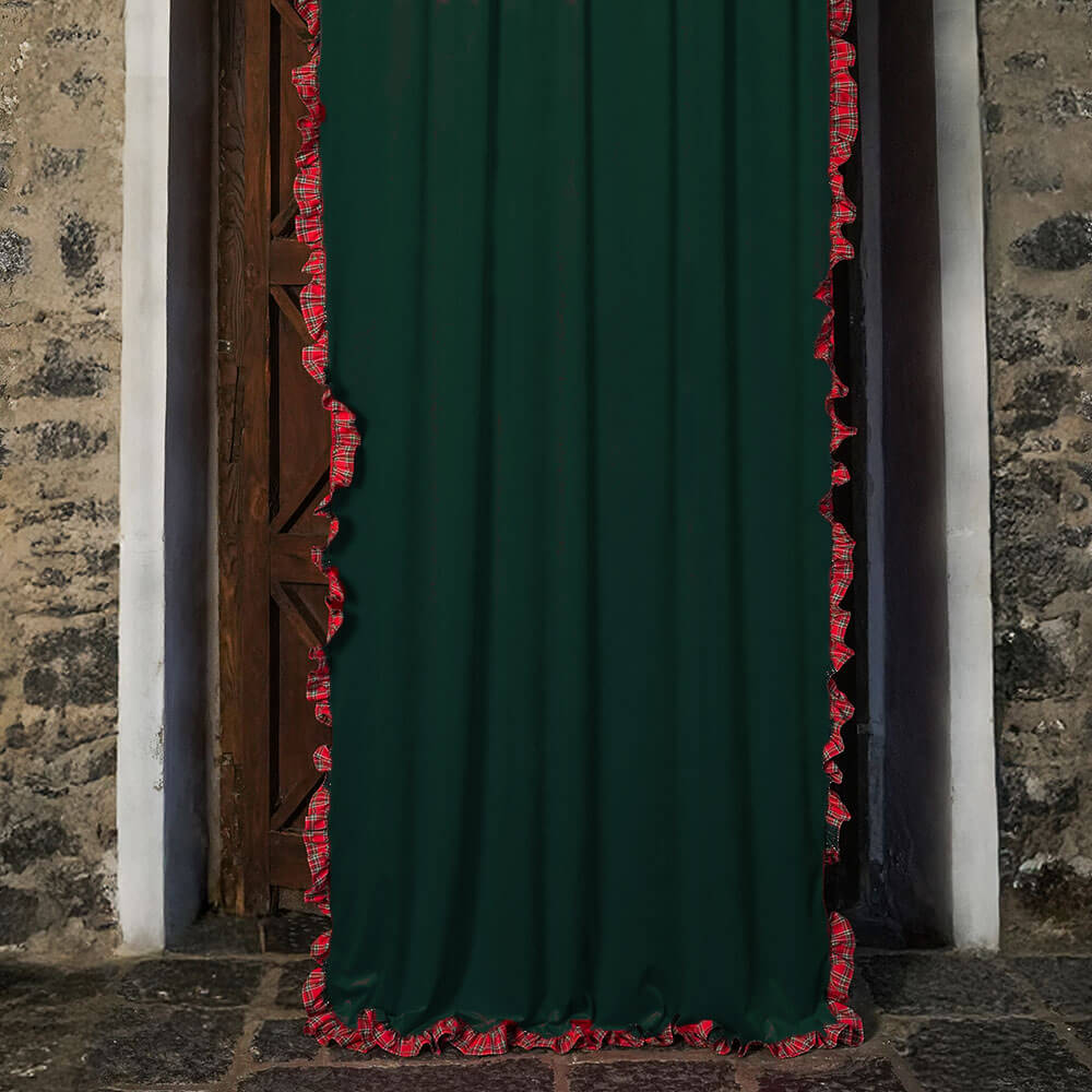 Rideau Velours Vert Clodette avec Rouche Tartan 300x150 cm – Image 3